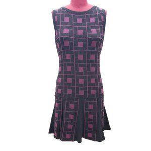 Alice + Olivia Dress Medium Black Purple Knit Drop Waist Sleeveless Pleated